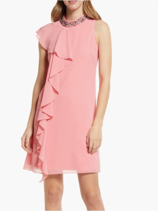 Nwt Vince Camuto Pink Ruffle Shift Dress With Embellished Neckline